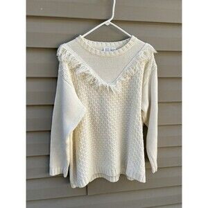 Somedays Lovin Revolve Womens Large Chunky Knit Western Fringe Ivory Sweater L
